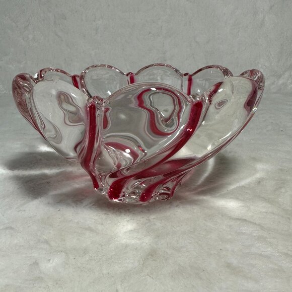 Vintage Mikasa Peppermint Red Swirl Crystal Glass Candy Dish 5.5” - Picture 1 of 8